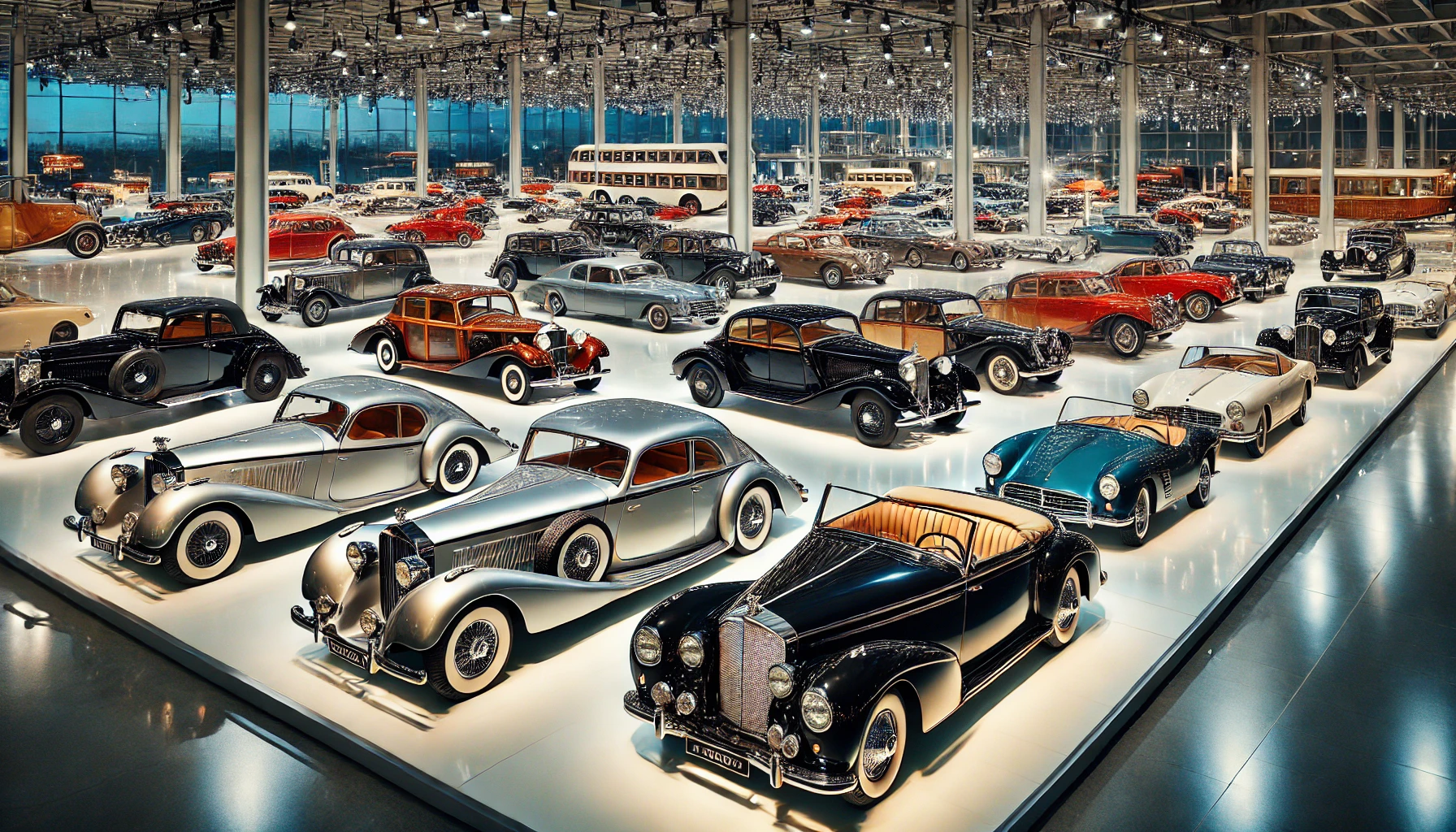 Voitures de collection en étalage dans une exposition d'anciennes voitures