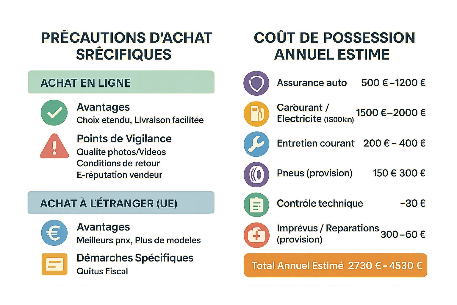 Illustration d'une voiture d'occasion avec des éléments de budget et vérifications
