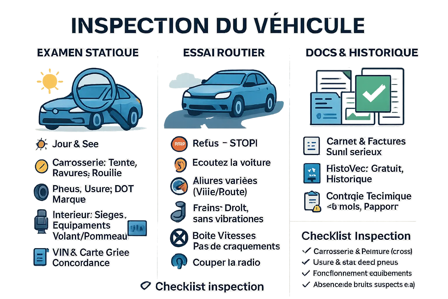 Guide d'inspection d'une voiture d'occasion