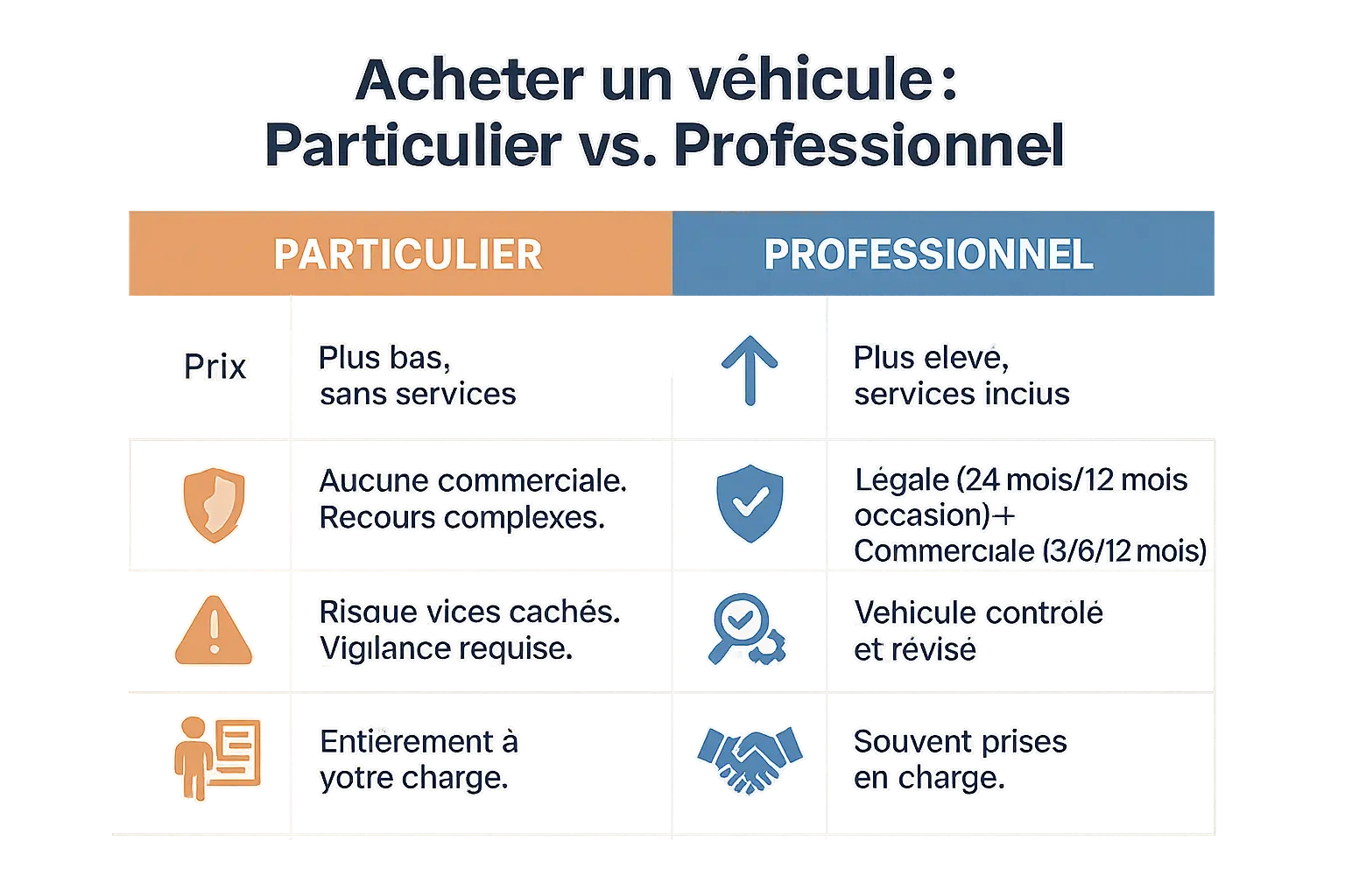 Comparaison entre achat chez un professionnel et un particulier
