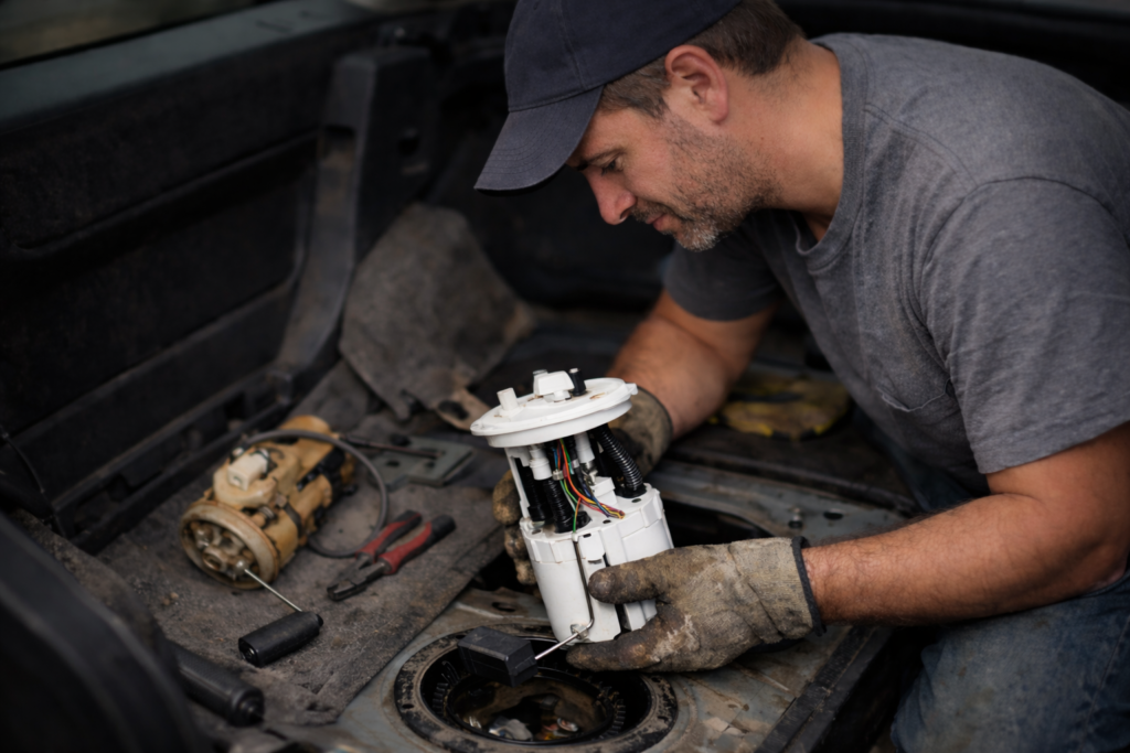 personne en train de changer sa pompe à carburant