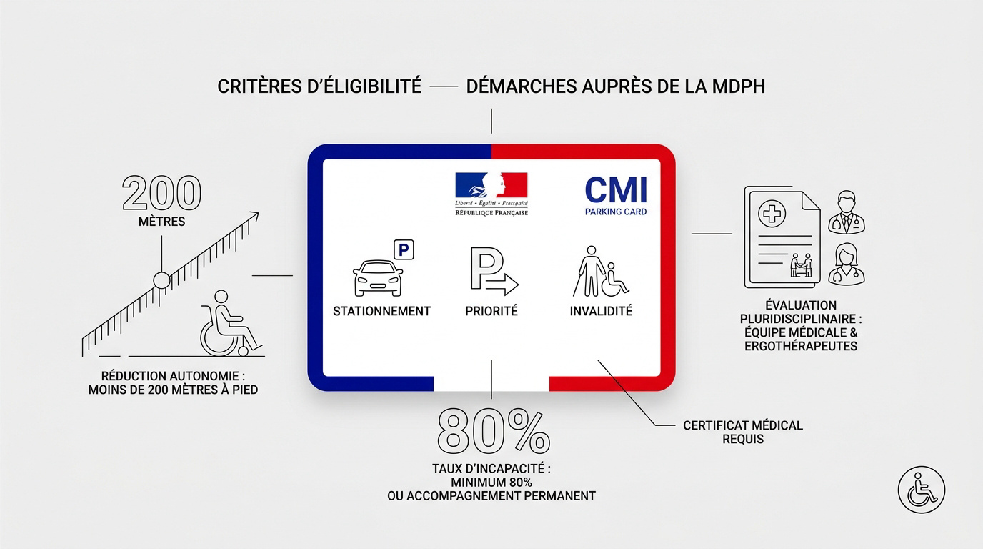 Infographie détaillant les critères d'attribution et les démarches pour la Carte Mobilité Inclusion