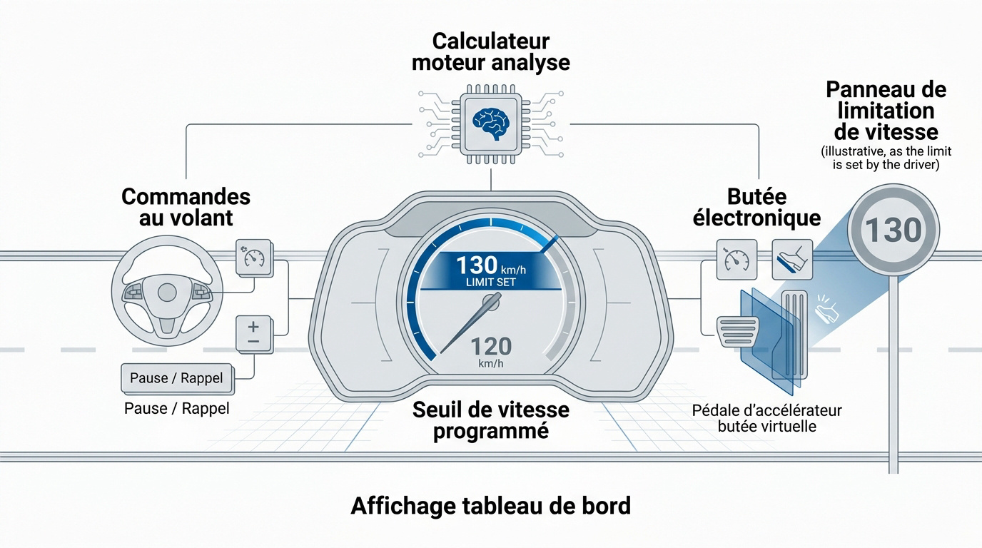 Schéma technique du fonctionnement d'un limiteur de vitesse automobile