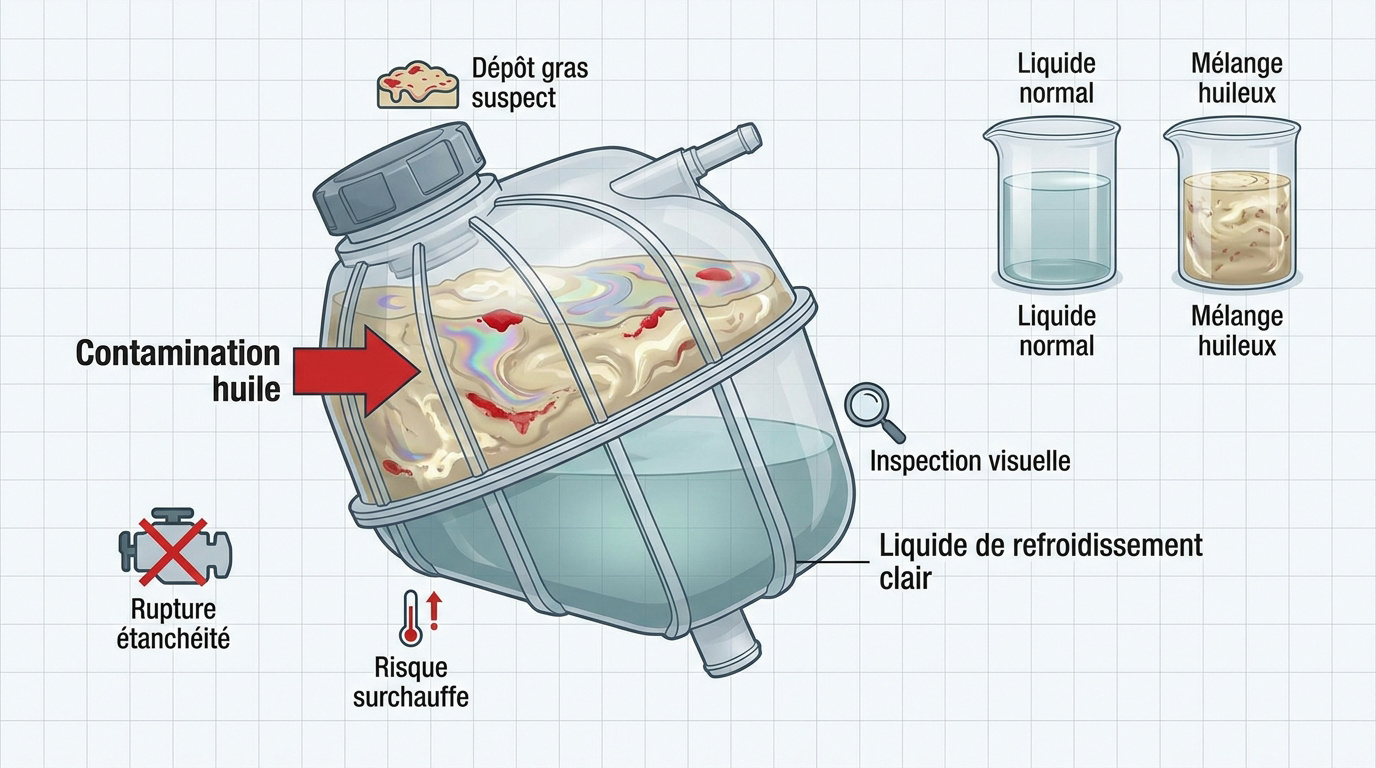 Inspection visuelle du liquide de refroidissement contaminé par de l'huile
