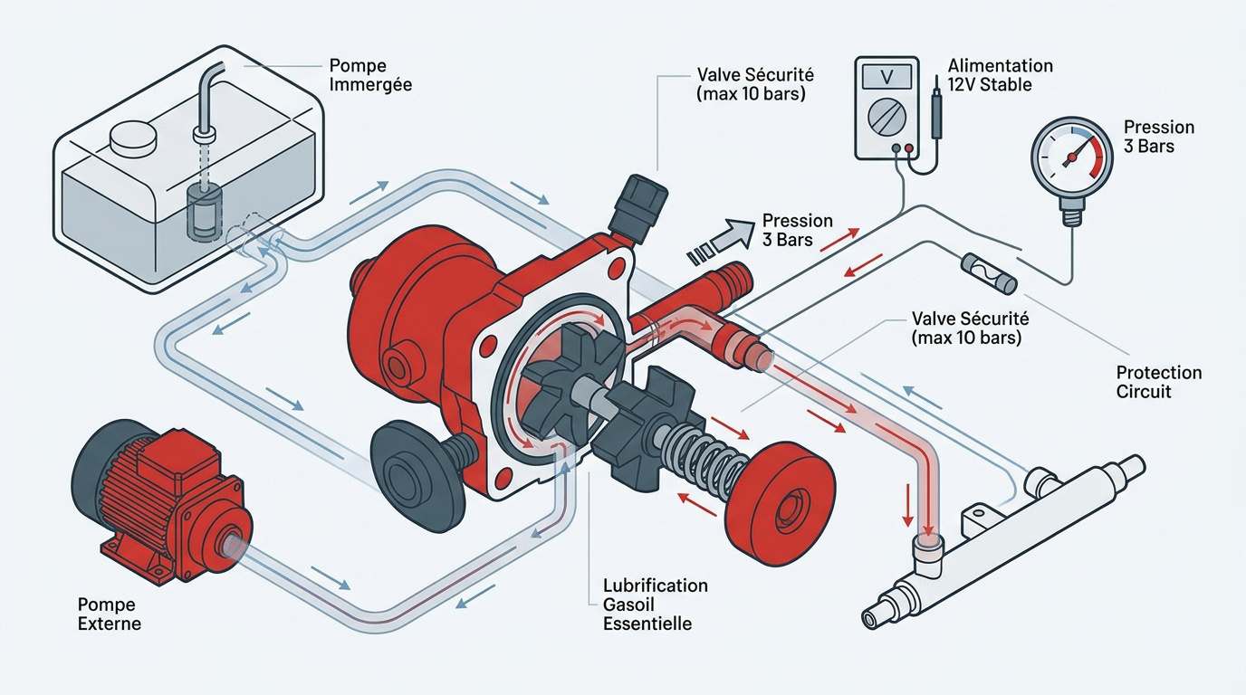 Schéma technique éclaté d'une pompe de gavage diesel électrique
