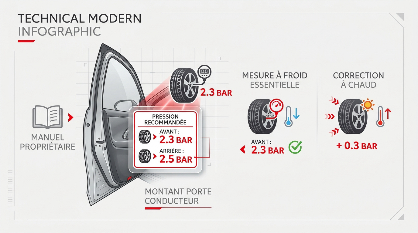 Localisation de l'étiquette de pression des pneus sur le montant de porte d'une Toyota Yaris