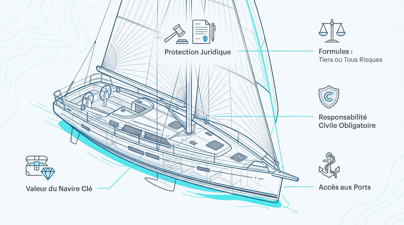 Bateau de plaisance naviguant en mer sous protection d'une assurance multirisque